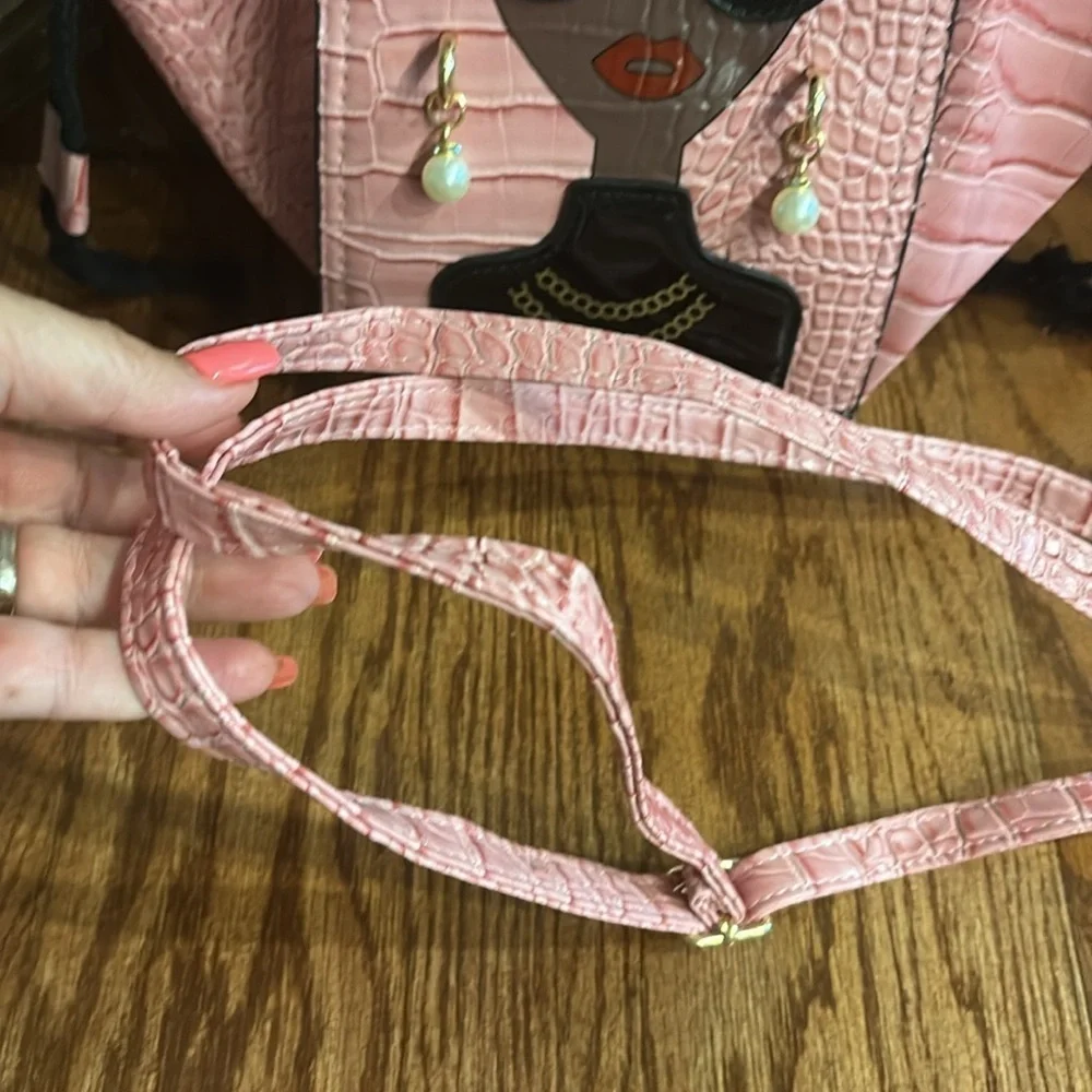 Pink SASSY CHIC LADY Bag with Face Design Adjustable size and crossbody handle